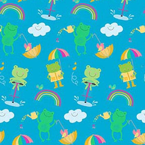 Ribbit Lake - Doodle Frogs - Blue | Midwest Textiles & Supplies